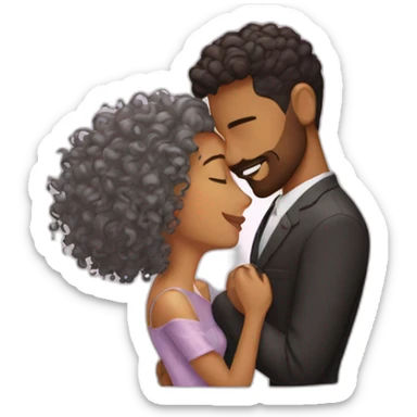 Brown man with a hair cut fade kissing a res curly hair woman sticker