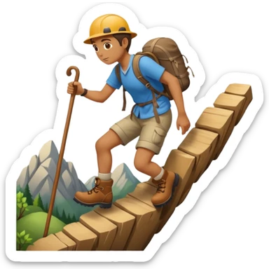 Climbing up a hill with a wooden cane sticker