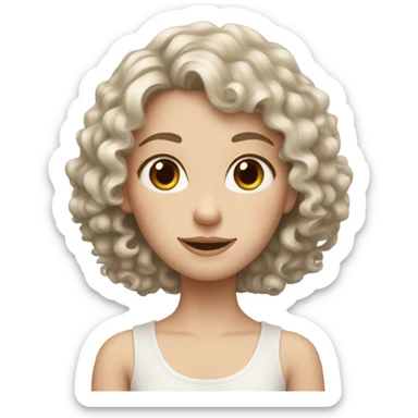 pale girl with brown curly hair sticker