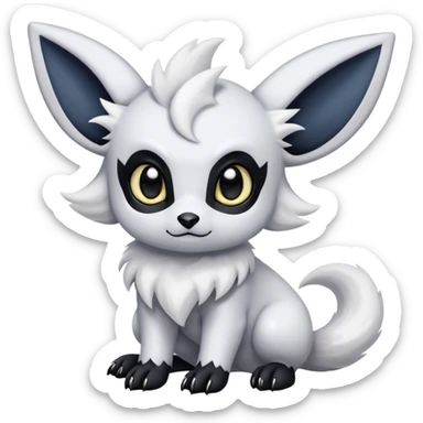 Absol-Umbreon, black ears, no Scapha, black long scaly tail, big eyes, black eyes, white fur, black claws, cute, adorable sticker