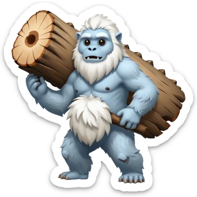 yeti, carrying a big wood sticker
