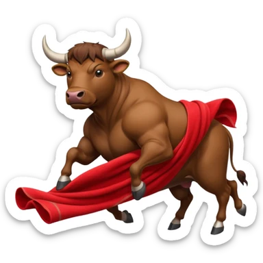No more ephasis on the bull running past the red towel sticker