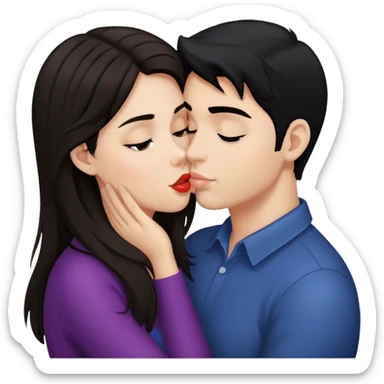 Girl with dark brown hair kissing guy with black hair  sticker
