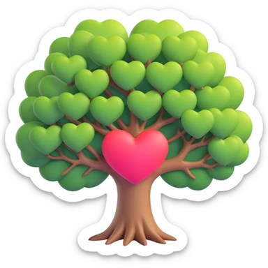 a giant tree with a single large heart shape as its canopy, smooth and vibrant like Microsoft fluent emojis sticker