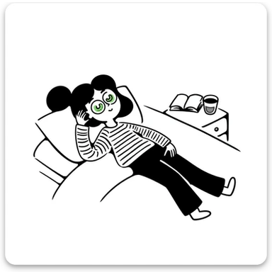 Hand drawn girl sleeping with cucumber slices on eyes and face mask, self care night sticker