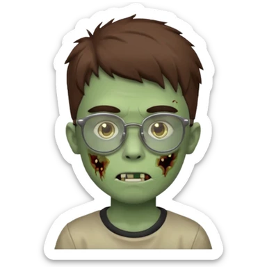 boy zombie with a brown wolfcut haircut and glasses sticker