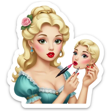 blonde makeup artist, rococo, applying lipstick sticker