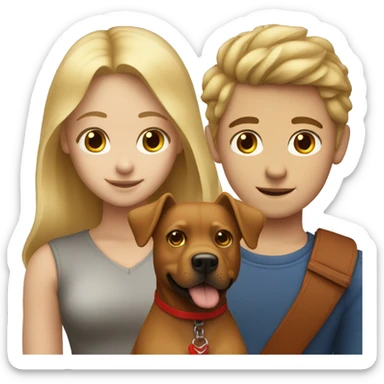 blonde-haired girl and brown-haired boy with a red dog  sticker
