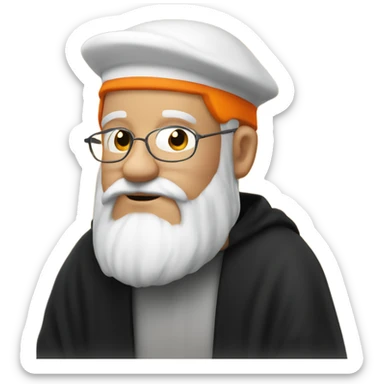 white man with orange beard, black hat orange galses as he praying  sticker