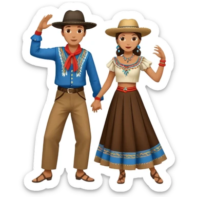 couple dancing malambo, Argentine folk dance, traditional gaucho attire sticker