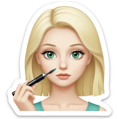 Blonde girl long lashe bluegreygreen eyes applying mascara sticker