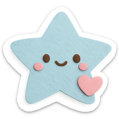 Cute pastel blue star with a tiny pastel heart, no limbs, full body, transparent background, in kawaii paper craft style. sticker