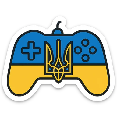 Gamepad with Ukraine's emblem, icon style, blue and yellow colors sticker