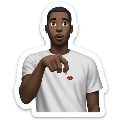 Guy wearing balenciaga tee with tongue in between fingers sticker