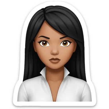 LeToya Luckett from Destiny's Child with long jet black hair, white outfit sticker