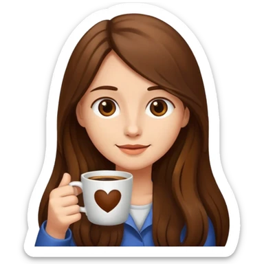 Brown long haired girl with cup of coffee sticker