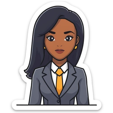 Dynamic African career woman with sleek long black hair, modern business outfit, competent and assertive expression sticker