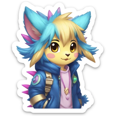 Anthro Scalie Spiky Cool Edgy Magical Shiny Colorful Pastel Sparkle Anime Chibi Fantasy-Animal-Fakémon-Pokémon-Hybrid Fur Sona Aesthetic Full Body sticker