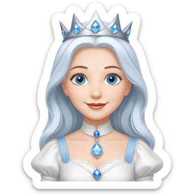 Good Witch of the North from the Wizard of Oz with blue eyes, white long hair, white outfit sticker