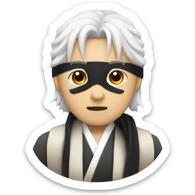Japanese guy with white hair and a black blindfold  sticker