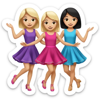 Emoji of 3 Girls dancing one with blonde hair, one tan and one with black hair sticker