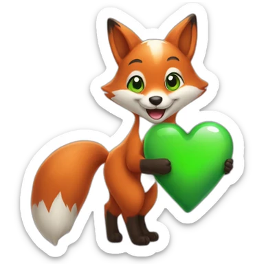 Happy Fox with a green heart in his hand  sticker