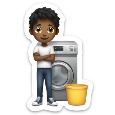 Kid with black hair doing doing the laundry  sticker