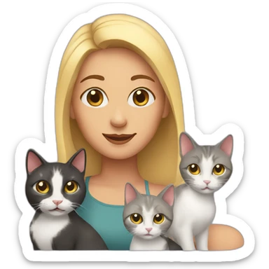 woman and three cats sticker