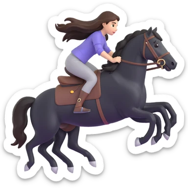 girl with long brunette hair riding a black horse at full speed, no saddle, hair and mane flying sticker