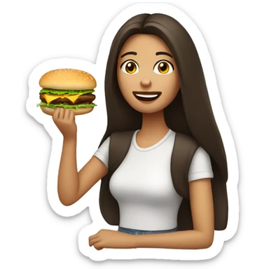 brunette eating burger sticker