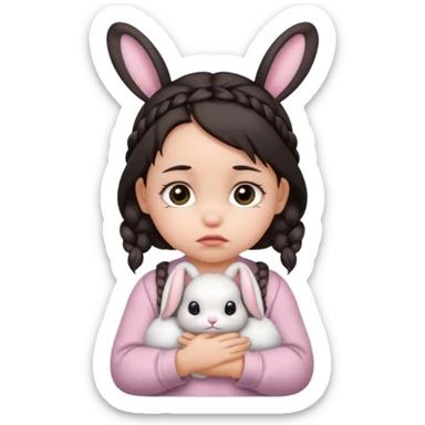 bunny ear accessory wearing baby braided dark hair sad  sticker