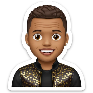 Chris Brown with dark brown hair, black sequin outfit sticker