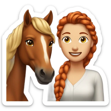 brown Horse next to a red-haired woman with braided hair sticker