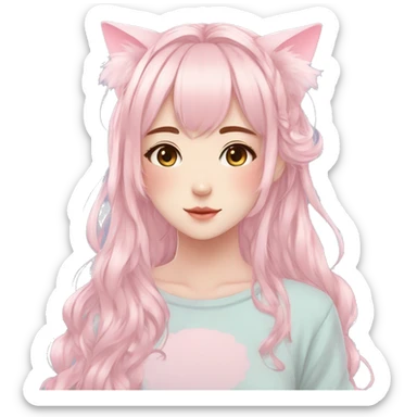 Gorgeous pastel anime girl with blushing face and hair garnitures and pretty hair and cat ears aesthetic trending style sticker