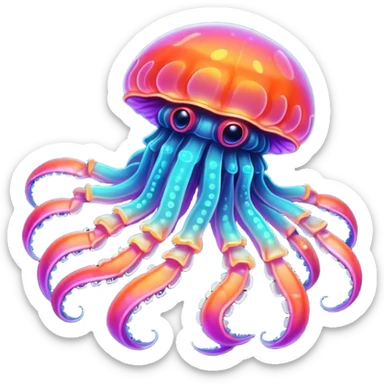 Neon glowing jellyfish-crab-squi sticker