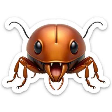 Cinematic Adorable Yawning Beetle Portrait Emoji, Head tilted slightly with a dramatic, wide-open yawn, showcasing a small, intricately armored form with softly drooping elytra and sleepy, half-closed eyes, Simplified yet irresistibly cute features, highly detailed, glowing with a soft, cozy metallic glow, high shine, relaxed yet expressive, stylized with a dash of whimsical natural charm, soft glowing outline, capturing the essence of a drowsy beetle that appears ready to stretch and yawn its way out of the screen! sticker