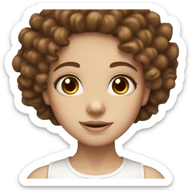 feminine girl, curly brown hair, white skin, cute, brown dolly eyes sticker