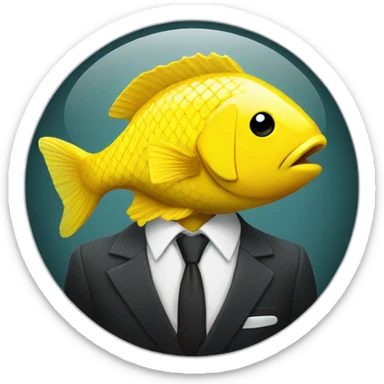 Yellow and serious fish wearing a suit sticker