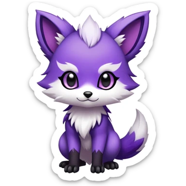  High quality Cute Cool Kawaii edgy Chibi Fur-Sona Purple fur, white belly, white tail-tip, black legs, Fakemon-creature-animal-vernid-hybrid Full Body, facial markings sticker