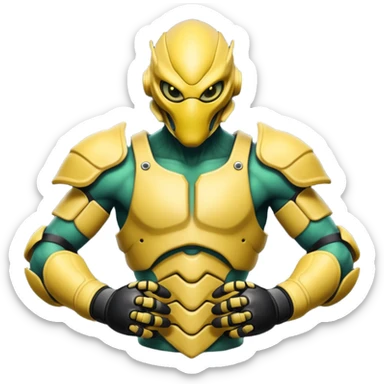 insectoid alien MMA fighter portrait, head and shoulders only, armored exoskeleton skin, sharp eyes, combat gloves, aggressive stance, 3D cartoon, mobile game icon style, clean background, no text, no watermark
 sticker