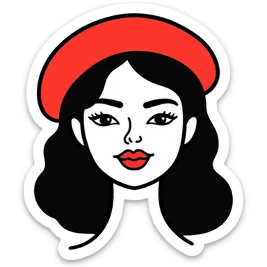 woman with a beret hat and heart-shaped lips, coquette aesthetic sticker