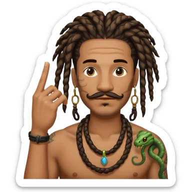 Black man with dreads and snake tattoo on forehead making a mustache with index finger sticker