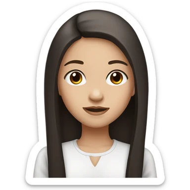 fair skin girl with brown eyes and long straight darkbrown middle part and black top sticker