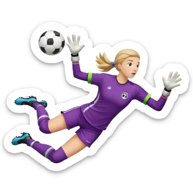 make a girl goalie diving through the air sideways with one soccer ball in both  hands  sticker