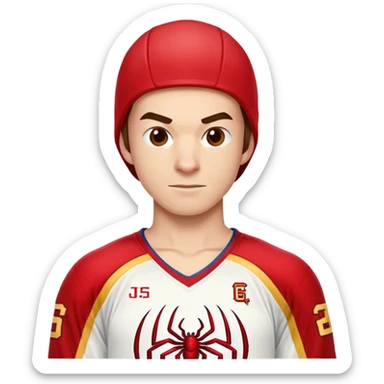 Spider-Man with a university of Denver hockey jersey sticker