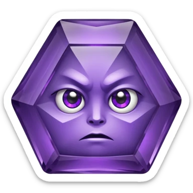 Single gemstone amethyst character, squat and heavy like a rock, with carved facets with eyes sticker