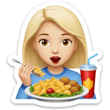girl eating a lot of food sticker