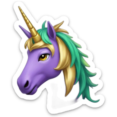 Purple and green unicorn with golden horn sticker