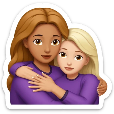 One cubby tan skin woman hug with one white woman sticker