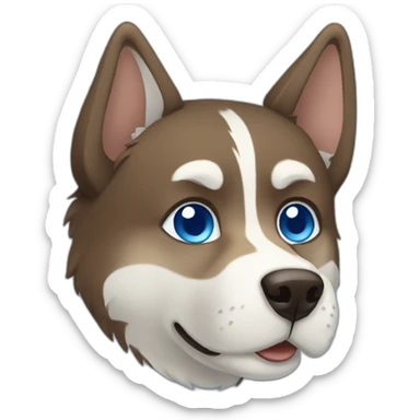 A brown husky with blue eyes and white ears sticker